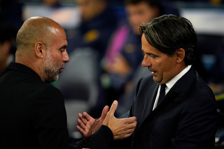 Il saluto tra Pep Guardiola e Simone Inzaghi