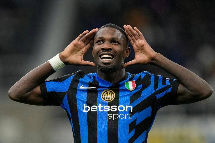 L'esultanza di Marcus Thuram, attaccante dell'Inter