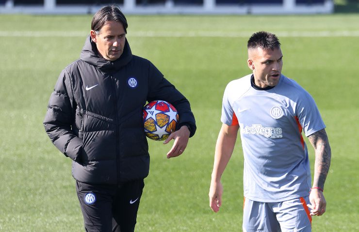 Inzaghi e Lautaro in allenamento